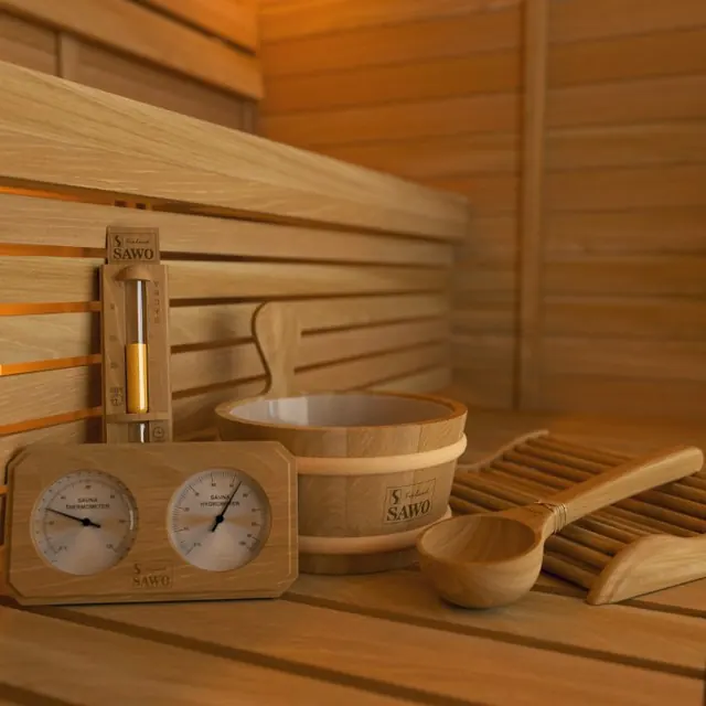 Ahşap sauna kovası, kepçe ve aksesuar seti
